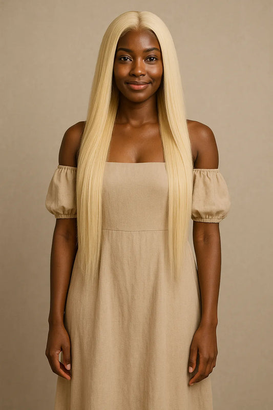 NobleTress – 613 Blonde Straight Lace Front Wig on Black Woman – HD Lace, Glueless, Human Hair